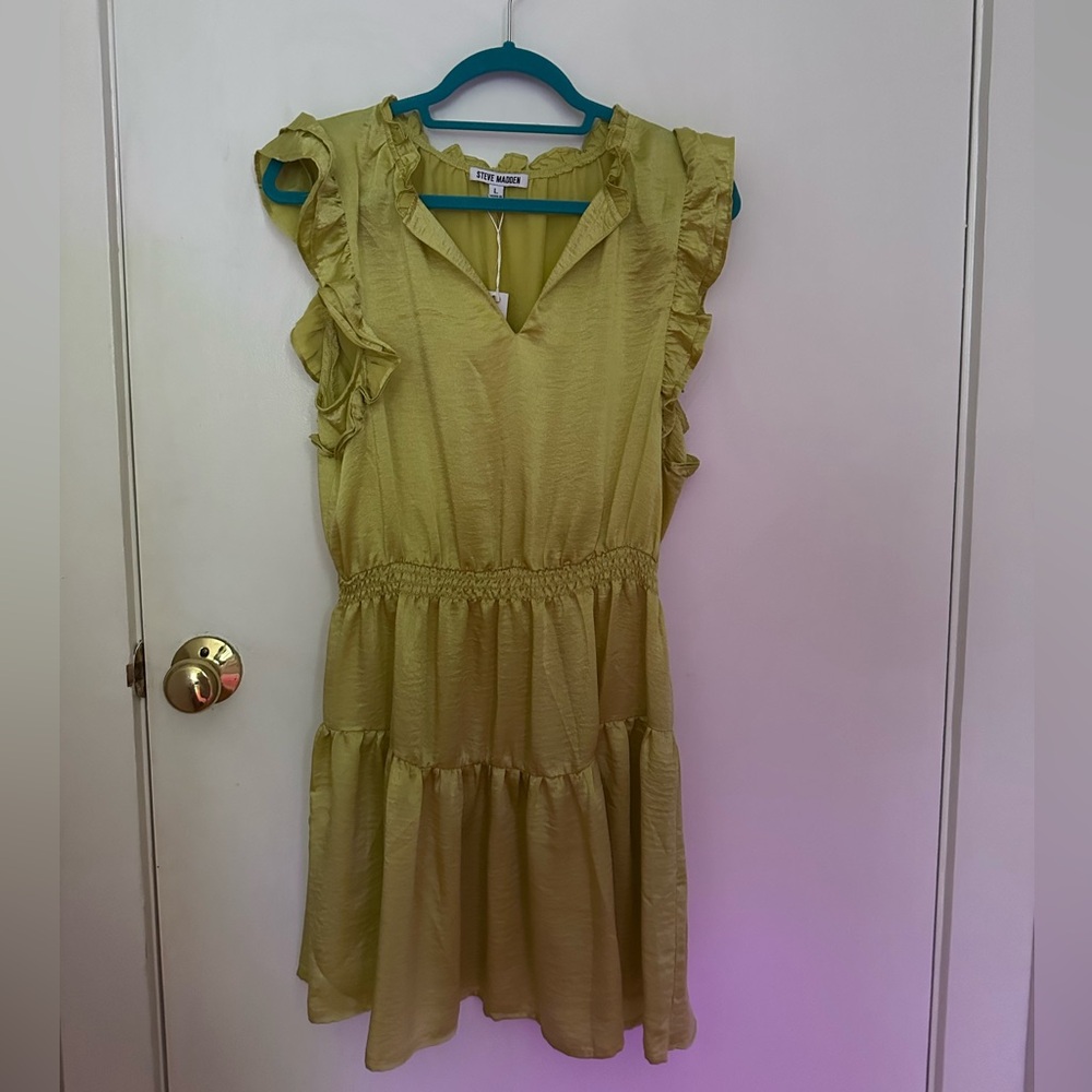 Steve Madden Ruffled Dress in Olive Green